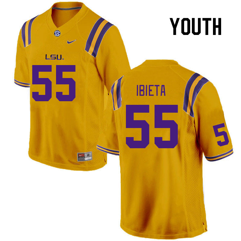 Youth #55 Jake Ibieta LSU Tigers College Football Jerseys Stitched Sale-Gold